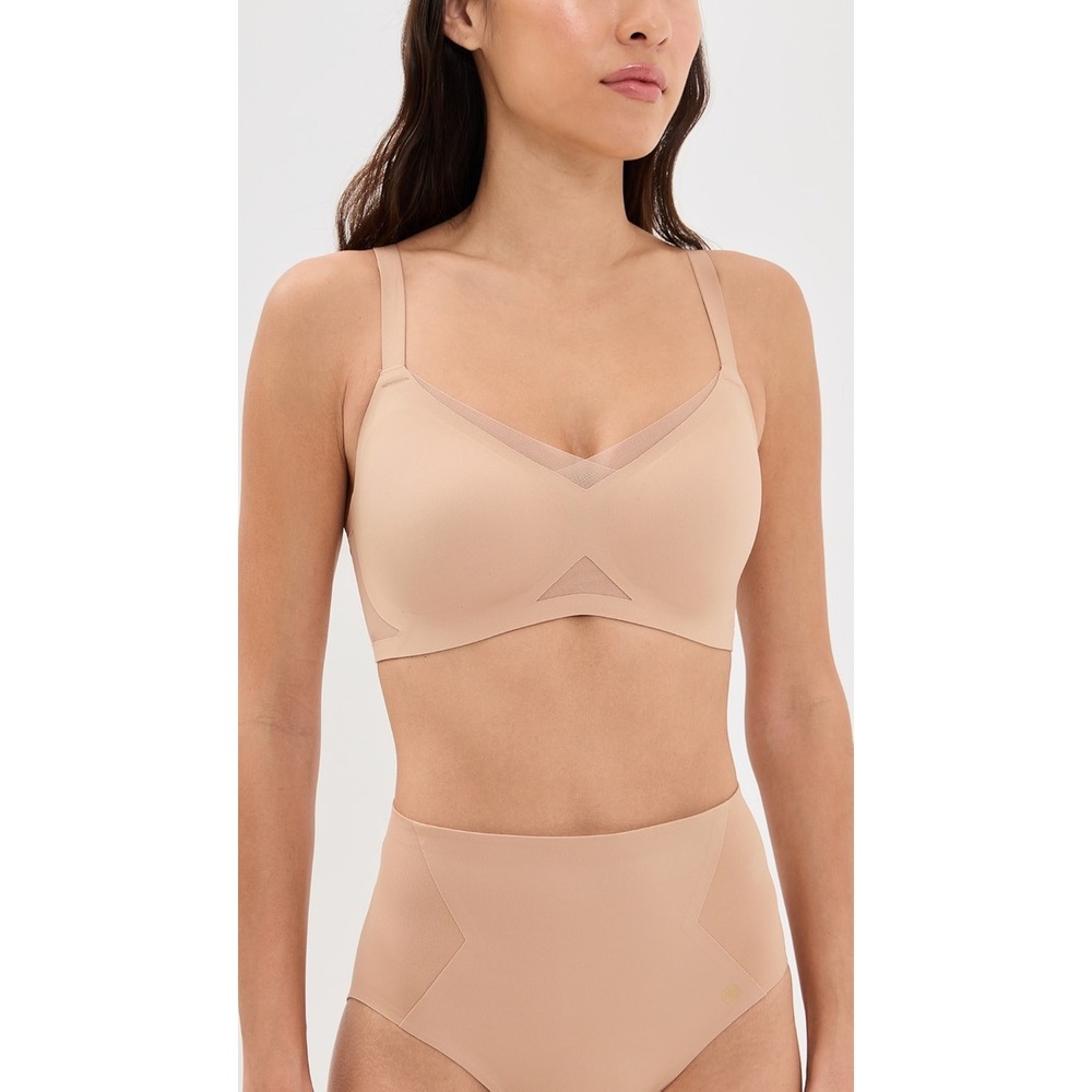 NWT Honeylove Crossover Bra Sz 1X Sand Beige Nude Wireless Mesh Seamless Support